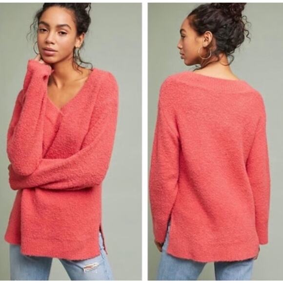 NWT Anthropologie Clayton Wool Blend Teddy V Neck Sweater Women’s XXS Rose Pink - Picture 2 of 9